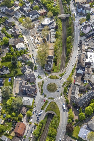 Aerial view, construction site at Kaiserstrasse, Lichtburg Stadtsaal, new roundabout, Wetter, Ruhr area, North Rhine-Westphalia, Germany, DE, Europe, roundabout, roundabout, culture, art, aerial view, aerial photography, aerial photography, overview, events, venue, event location, bird's eye view, birds-eyes view, cultural use, overview