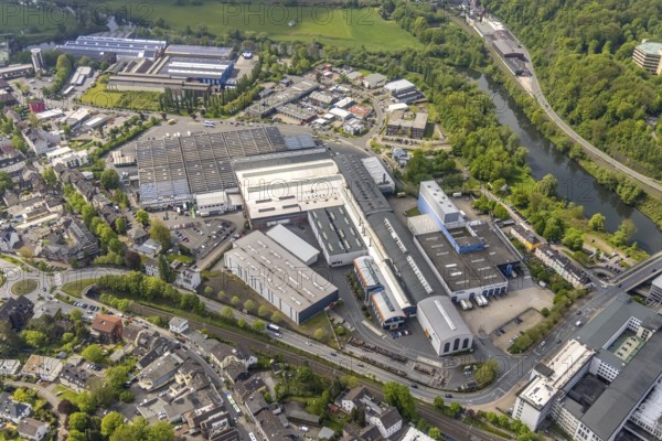 Aerial view, industrial area Ruhrstraße, waterway, Demag, weather, Ruhr area, North Rhine-Westphalia, Germany, DE, Europe, commercial enterprises, commercial area, commercial area, commercial location, commercial use, industrial area, industrial location, aerial photography, aerial photography, overview, bird's-eye view, overview