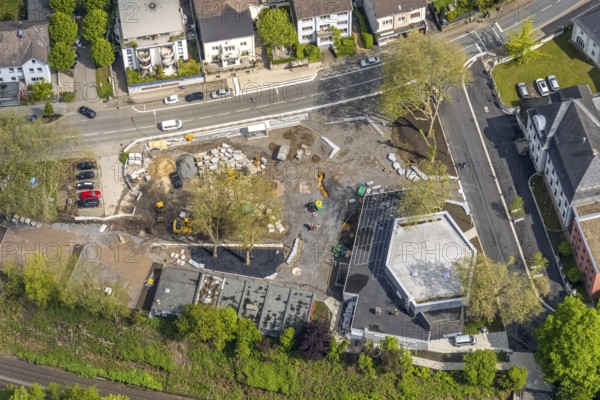 Aerial view, construction site at Kaiserstrasse, Lichtburg Stadtsaal, Wetter, Ruhr area, North Rhine-Westphalia, Germany, DE, Europe, roundabout, roundabout, culture, art, aerial photography, aerial photography, aerial photography, overview, events, venue, event location, bird's-eye view, birds-eyes view, cultural use, overview