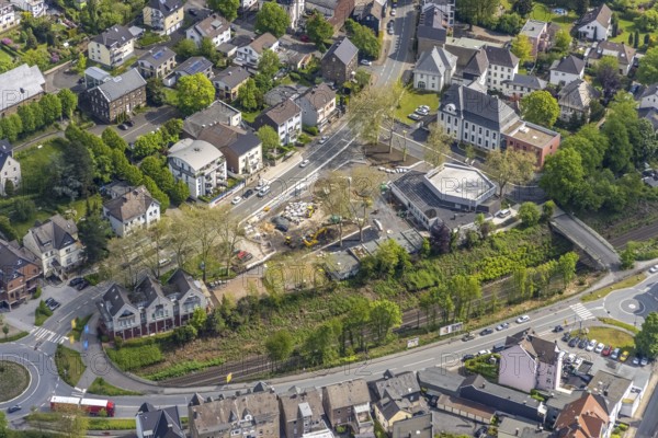 Aerial view, construction site at Kaiserstrasse, Lichtburg Stadtsaal, Wetter, Ruhr area, North Rhine-Westphalia, Germany, DE, Europe, roundabout, roundabout, culture, art, aerial photography, aerial photography, aerial photography, overview, events, venue, event location, bird's-eye view, birds-eyes view, cultural use, overview