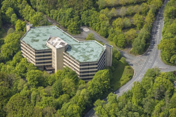 Aerial view, Demag former office tower in Demagstraße, Volmarstein, Wetter, Ruhr area, North Rhine-Westphalia, Germany, DE, Europe, commercial enterprises, commercial area, commercial location, commercial use, industrial location, aerial photograph, aerial photography, aerial photography, overview, administration, bird's eye view, birds-eyes view, overview