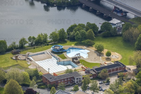 Aerial view, outdoor swimming pool Wetter, Wetter, Ruhr area, North Rhine-Westphalia, Germany, bathing establishment, bathing resort, DE, Europe, outdoor swimming pool, leisure activities, aerial view, aerial photography, aerial photography, swimming pool, swimming pool, overview, bird's eye view, water slide, birds-eyes view, overview