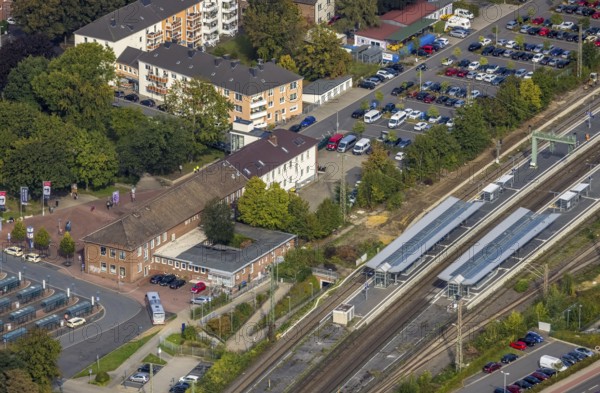 Aerial view, Wesel railway station in Wesel, Lower Rhine, North Rhine-Westphalia, Germany, railway station, platform, DE, Deutsche Bahn AG, Europe, central station, main station, aerial view, aerial photography, aerial photography, overview, bird's eye view, Wesel, birds-eyes view, overview