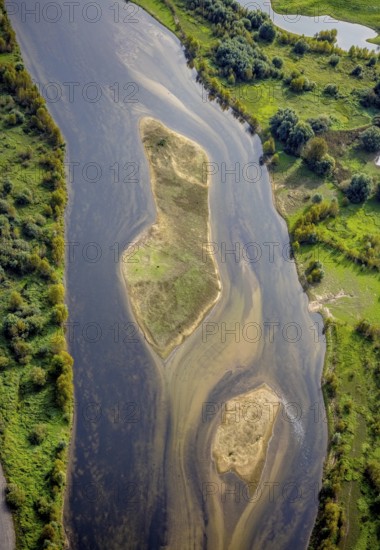 Aerial photograph, renaturalisation of the Lippe estuary in the nature reserve and Büdericher Insel in Wesel, Lower Rhine, North Rhine-Westphalia, Germany, Büdericher Insel, DE, Europe, Lippe floodplain, Lippeverband, aerial photograph, aerial photography, aerial photography, NSG, nature reserve Lippemündung, overview, bird's eye view, Wesel, birds-eyes view, overview, renaturalised river