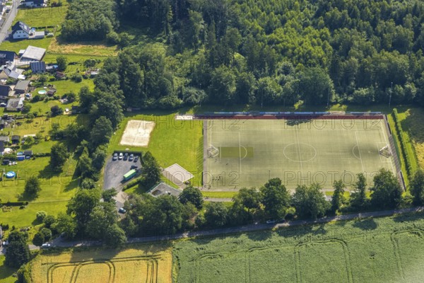 Aerial view, sports field TUS Echthausen, Echthausen, Wickede, Sauerland, North Rhine-Westphalia, Germany, DE, Europe, football field, football stadium, football club, aerial view, aerial photography, aerial photography, sports, sports facilities, sports field, sports facility, stadium, overview, bird's-eye view, overview