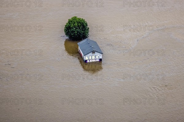 Aerial photo, Ruhr floods, flooding, weather, Ruhr area, North Rhine-Westphalia, Germany, DE, Europe, birds-eyes view, aerial photo, aerial photography, aerial photography, overview, bird's eye view, Ruhr floods, heavy rain, flood of the century, in front of and after