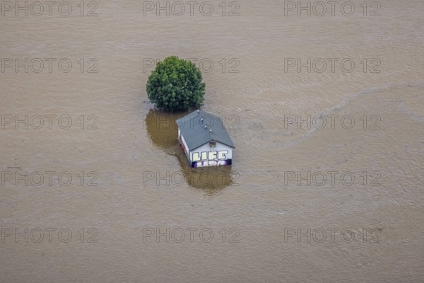 Aerial photo, Ruhr floods, flooding, weather, Ruhr area, North Rhine-Westphalia, Germany, DE, Europe, birds-eyes view, aerial photo, aerial photography, aerial photography, overview, bird's-eye view, Ruhr floods, heavy rain, century floods