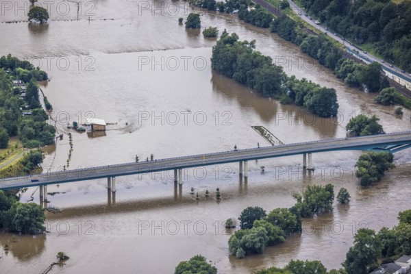 Aerial photo, Ruhr floods, flooding, weather, Ruhr area, North Rhine-Westphalia, Germany, DE, Europe, birds-eyes view, aerial photo, aerial photography, aerial photography, overview, bird's-eye view, Ruhr floods, heavy rain, century floods
