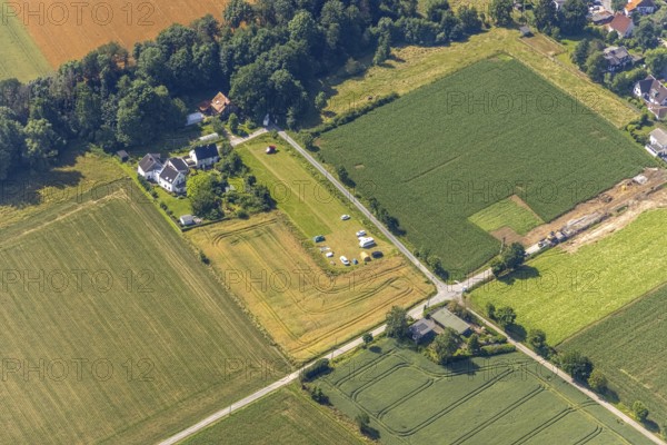 Aerial view, residential building Kuhlenweg in Wimbern, Wickede, Sauerland, North Rhine-Westphalia, Germany, DE, Europe, property tax, real estate, Klein Hamburg, aerial view, aerial photography, aerial photography, overview, bird's-eye view, housing estate, living and living, residential area, residential buildings, quality of living, housing estate, birds-eyes view, overview