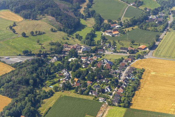 Aerial view, local view Wimbern, Wickede, Sauerland, North Rhine-Westphalia, Germany, DE, Europe, property tax, real estate, aerial view, aerial photography, aerial photography, overview, bird's eye view, housing estate, living and living, residential area, residential buildings, residential quality, housing estate, birds-eyes view, overview