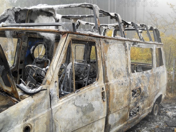 Bulli wreck after an arson attack. Burnt out on the roadside