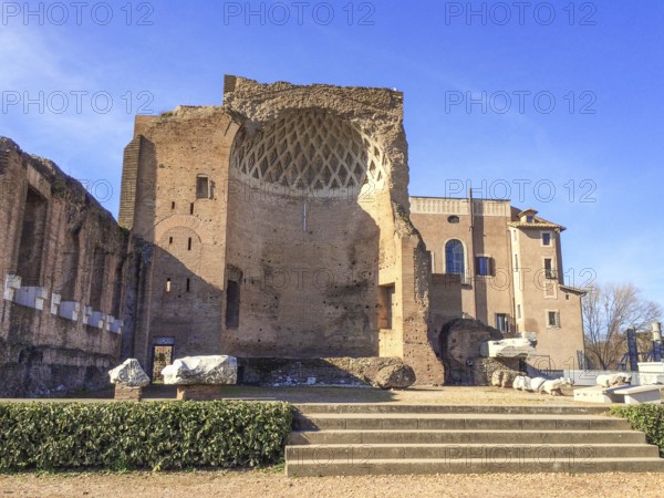 View of ruins of Cella inner main room room of deity in destroyed temple of Venus Temple of Venus, Rome, Lazio, Italy