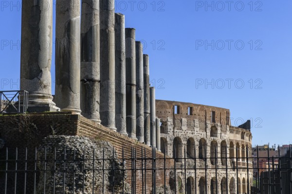 View past columns of Temple of Venus Temple of Venus on facade of upper tiers of Colosseum, Rome, Lazio, Italy