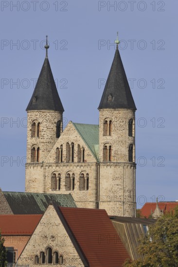 Romanesque church, art museum and Our Lady's Monastery with twin towers, Magdeburg, Romanesque Road, Saxony-Anhalt, Germany