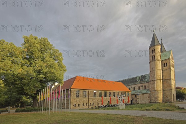 Romanesque Monastery of Our Lady with twin towers and art museum, light atmosphere, Magdeburg, Romanesque Road, Saxony-Anhalt, Germany