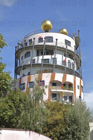 Green Citadel, Hundertwasser House, roof with golden ball, Magdeburg, Saxony-Anhalt, Germany
