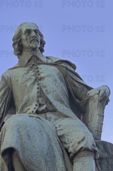 Physicist Otto von Guericke, fountain, monument, sculpture, detail, Hauptwache, Magdeburg, Saxony-Anhalt, Germany