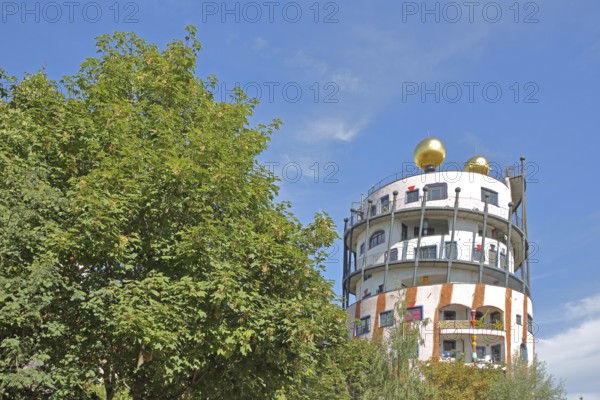 Green Citadel, Hundertwasser House, roof with golden ball, Magdeburg, Saxony-Anhalt, Germany