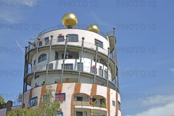 Green Citadel, Hundertwasser House, roof with golden ball, Magdeburg, Saxony-Anhalt, Germany