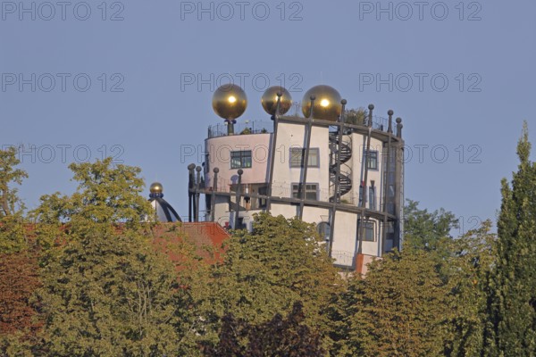 Green Citadel, Hundertwasser House, roof with golden ball, Magdeburg, Saxony-Anhalt, Germany