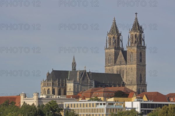 Gothic Cathedral of St Mauritius and St Katharina with twin towers, Magdeburg Cathedral, Magdeburg, Saxony-Anhalt, Germany