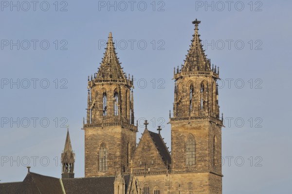 Gothic Cathedral of St Mauritius and St Katharina with twin towers, Magdeburg Cathedral, Magdeburg, Saxony-Anhalt, Germany