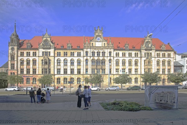 Historic labour court, courthouse and pedestrians, Magdeburg, Saxony-Anhalt, Germany