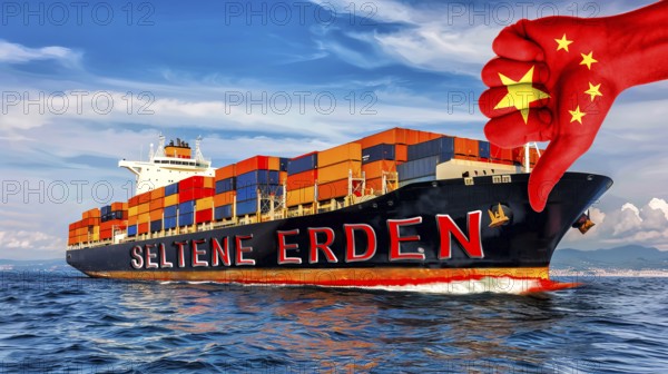 Symbolic image, China, export of rare earths, Germany, EU, European Union, Port of Hamburg, Port International, economic relations, protectionism, surveillance, social spider web, trade dispute, punitive tariffs, economic war, international markets, East-West conflict, hegemony, global economy, dominance, espionage, social media, social networks, GDPR General Data Protection Regulation, data siphoning, data collection, data sale, security, Tiktok, Huawei