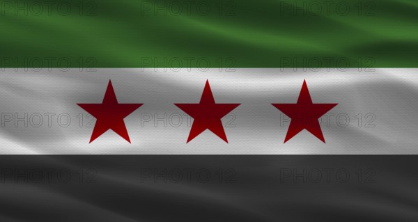 Syria flag with fabric texture. Realistic flag of Syria waving