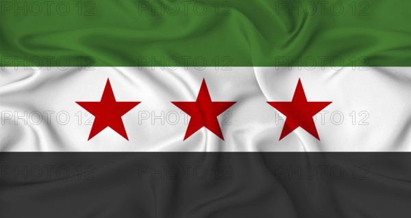 Realistic Syria flag waving. Close up of flag of Syria with cloth texture