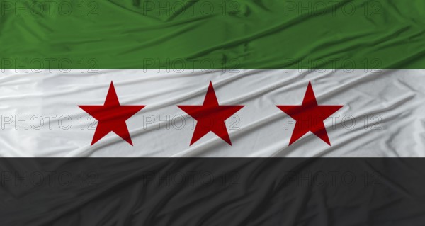 Syrian flag waving. Flag of Syria with cloth texture