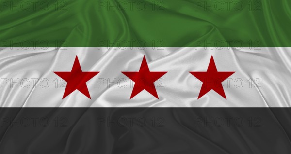 Flag of Syria with cloth texture. Close up of Syria flag waving
