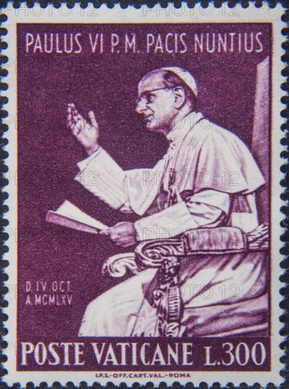 Paul VI (1897-1978) was Pope from 1963 until his death. Portrait on Vatican City postage stamp