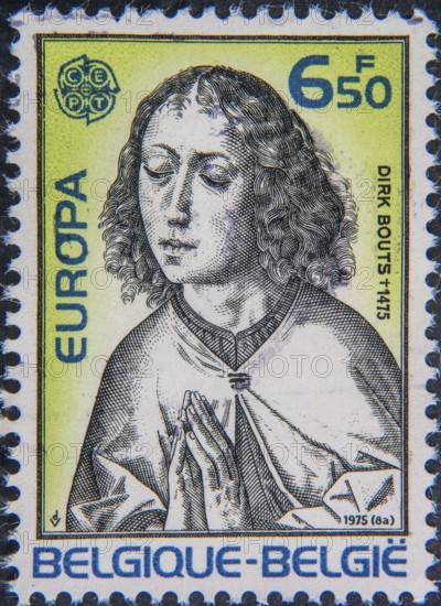 Dirk Bouts (1415–1475) was an Early Netherlandish painter. Portrait on a Belgian postage stamp