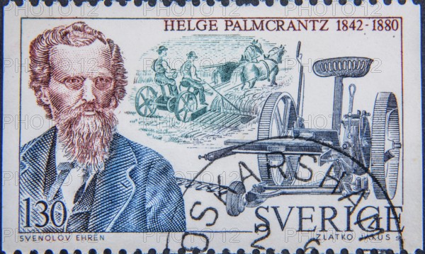 Helge Palmcrantz (1842-1880) was a Swedish inventor and industrialist. Portrait on a swedish postage stamp
