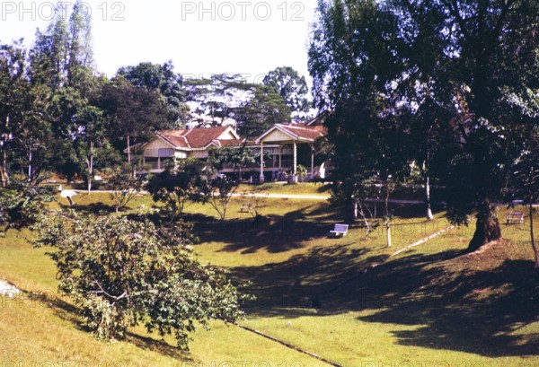 British colonial architecture of The Rest House building, Kuala Pilah, Negeri Sembilan, Malaya, Malaysia, south east Asia 1963