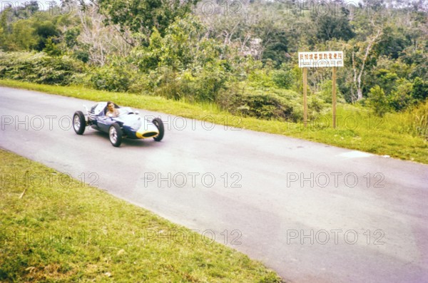 Cooper Climax racing car though to be driven by Peter Cowling, motor racing event, Gap Hill Climb, Singapore Motor Club, Singapore, south east Asia c 1963
