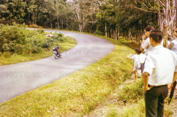 Motorcycle at motor racing event, Gap Hill Climb, Singapore Motor Club, Singapore, south east Asia c 1963