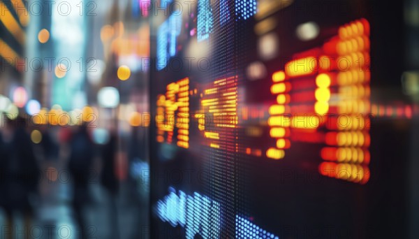 Selective Focus On Financial Stock Exchange Market Display Screen Board Set Up On The Street For Public Viewing, AI generated