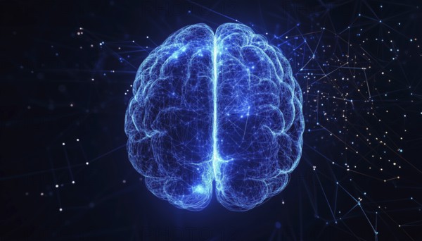 Understanding The Interaction Between The Left And Right Human Brain With Blue Light And Neural Network Waves In The World Of A.I. Technology And Neuroscience, AI generated