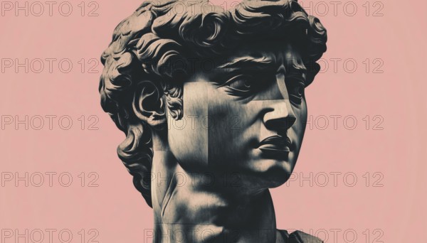 Michelangelo'S David Bust: A Contemporary Art Collage, Vaporwave Poster, And Duotone Full Illustration - Aesthetic And Modern Art Piece, AI generated