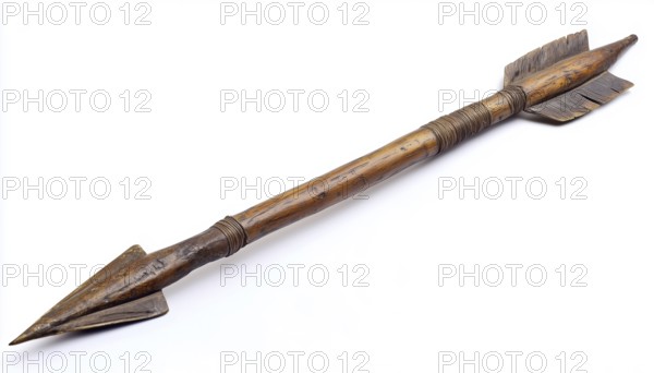 Ancient Vintage Wooden Arrow On A White Background: The Soldiers Of Genghis Khan, A Piece Of History Preserved, AI generated