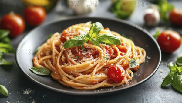 Delicious Pasta With Classic Tomato And Vegetable Sauce In Close-Up View. Perfect Option For Vegetarians Seeking A Tasty Meal, AI generated