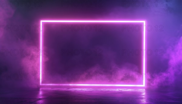 Vibrant Duo Rounded Rectangle Border With Luminescent Accents On Deep Purple Background. Blank Led Technology Backdrop For Creative Design, AI generated