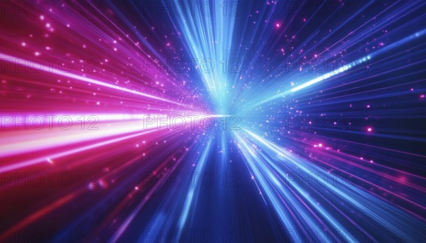 Futuristic Energy Technology Wallpaper: Abstract Science In Digital Image With Pattern, Neon Light, Speed, And Motion Blur On Dark Blue Background, AI generated