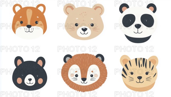 Adorable And Minimalistic Animal Portraits: Hare, Tiger, Bear, Fox, Panda, Lion - Perfect For Dressing Up Your Baby'S Wardrobe!, AI generated
