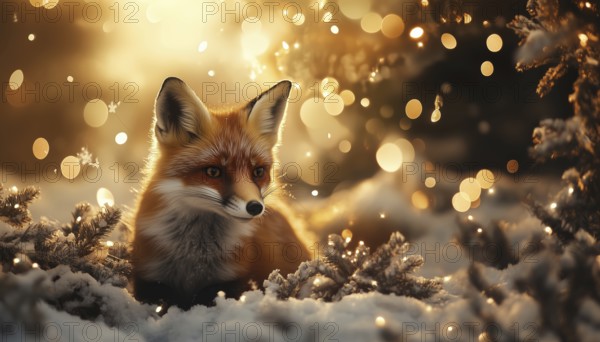 Festive Fauna: Celebrating The Holiday Season With A Winter Fox. Enjoying Christmas With Majestic Animals In The Snowy Forest, AI generated