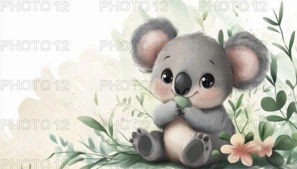 Adorable Koala Print For Baby Shower. Includes Image Of Baby Koala. Perfect For A Baby Shower Party Theme. Decorate With Style, AI generated