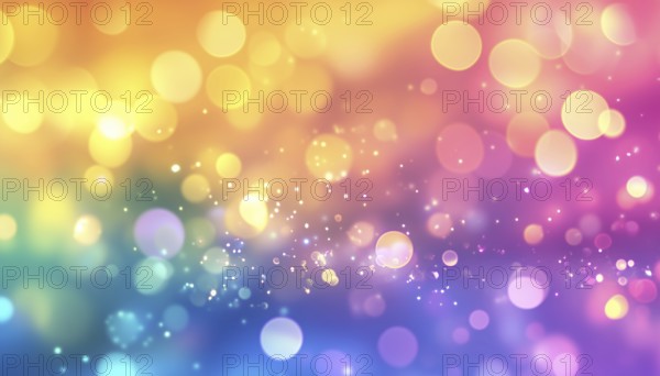 Trendy Sale With Full Bokeh Effect: Abstract Blurred Rainbow Elements And Mockup With Gradient Neon Overlay, AI generated