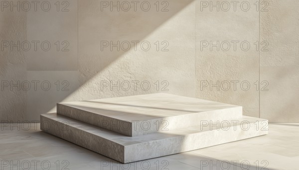 Stone Platform Central: A Product Podium For Highlighting Features With Soft Shadows And Neutral Background, Perfect For Product Placement Display, AI generated